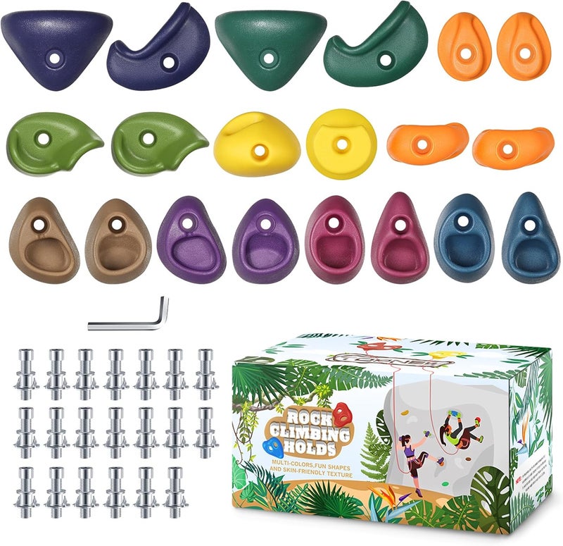 TOPNEW 20PCS Rock Climbing Holds with Mounting Hardware - Climbing Rocks for Indoor/Outdoor Kids Adults Rock Wall, Play Set & Climbing Gym, Dark Color - Image 1